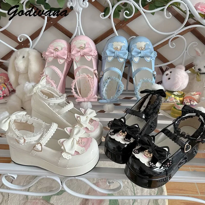 

Lo Shoes Lolita Girls Leather Shoes JK Japanese Style Student Cute Platform Spring and Autumn Women's Bow Leather Pump Shoes