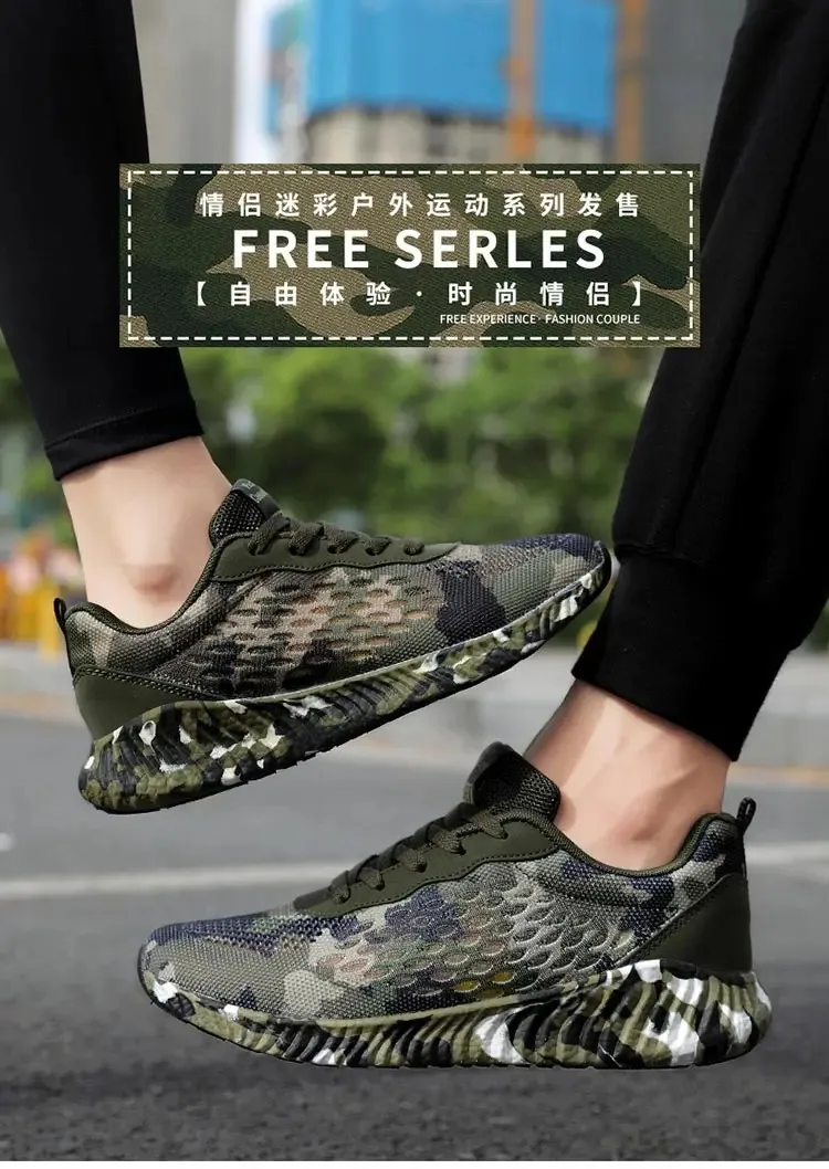 Scarpe in tessuto volante traspirante, scarpe da corsa mimetiche per uomo e donna, scarpe sportive per coppia, scarpe da corsa per allenamento militare