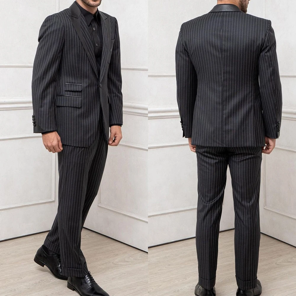 

Black Pinstripe Men Suit Tailor-Made 2 Pieces Tailored One Button Blazer Pants Formal Work Wear Business Causal Groom Prom Party