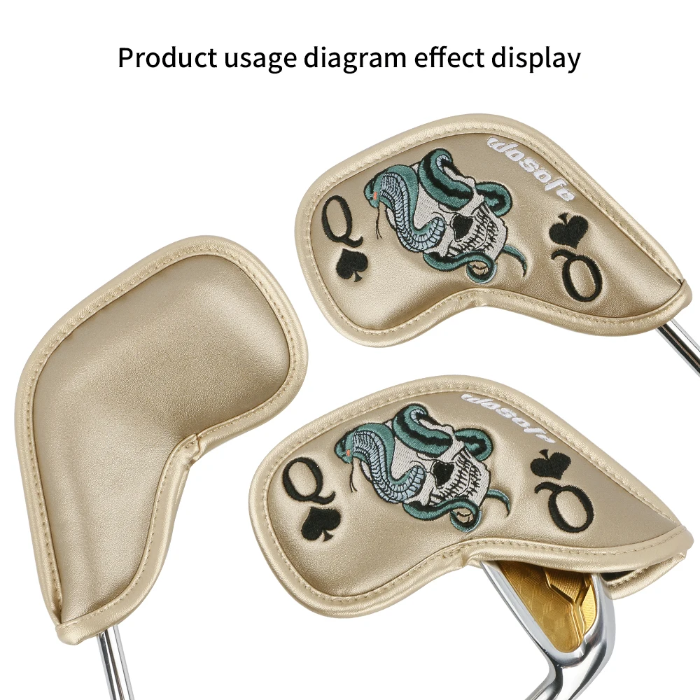 New Arrival PU Leather Cool Fashion Design Gold Color Embroidery Golf Iron Headcover 9 Pcs/Set Golf Club Headcover