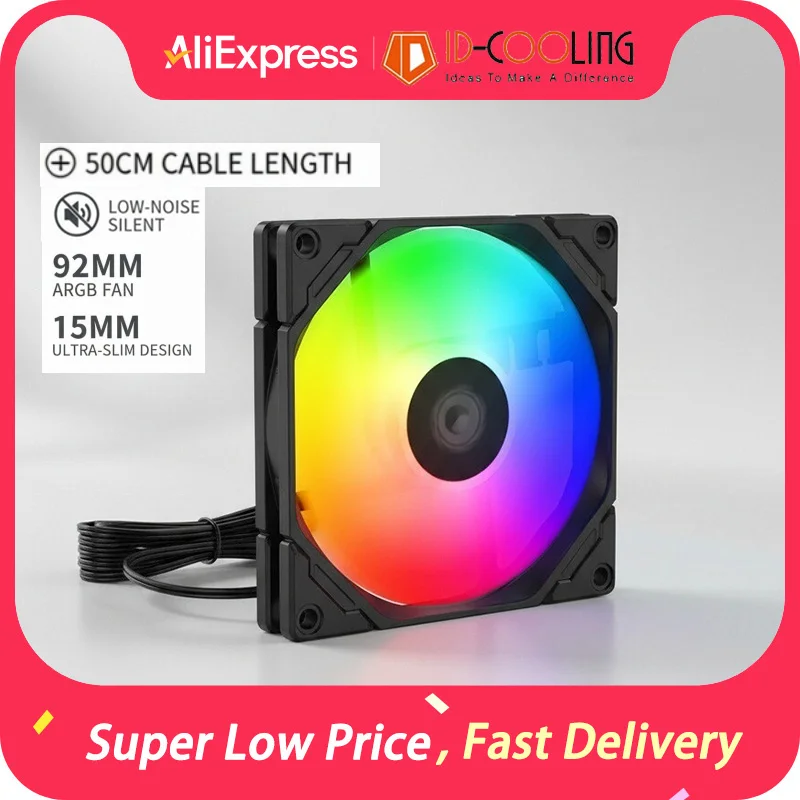 

ID-COOLING TF-9215 92MM Case Fan 15MM Thick 4PIN PWM 5V 3PIN ARGB Silent Cooling Fan MAX Speed 2500RPM MAX Air Volume 44.3CFM