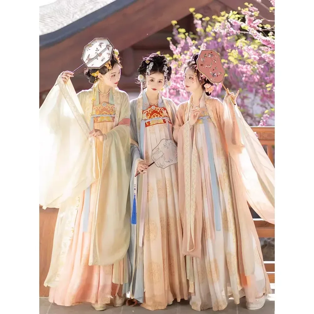 Summer Hanfu Female Chinese Tang Dynasty Qi Chest Skirt Big Sleeve Shirt  Boudoir Sister Suit Fairy Easter Dancing Dress Set