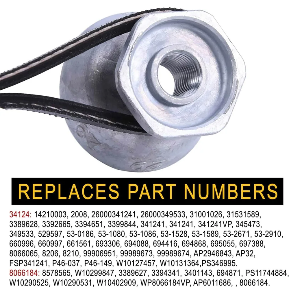 341241 Dryer Belt & 8066184 Motor Pulley Compatible for Whirlpool, Kenmore Dryers PS11744884, W10290525, WP8066184VP, AP6011686