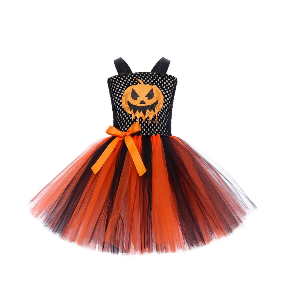 Tutu-Kleid für kleine Mädchen mit Halloween-Motiv, Patchwork-Tüllrock, Kürbisgesicht-Aufdruck für Karneval, Geburtstag, Kostüm-Outfit – Detail 3