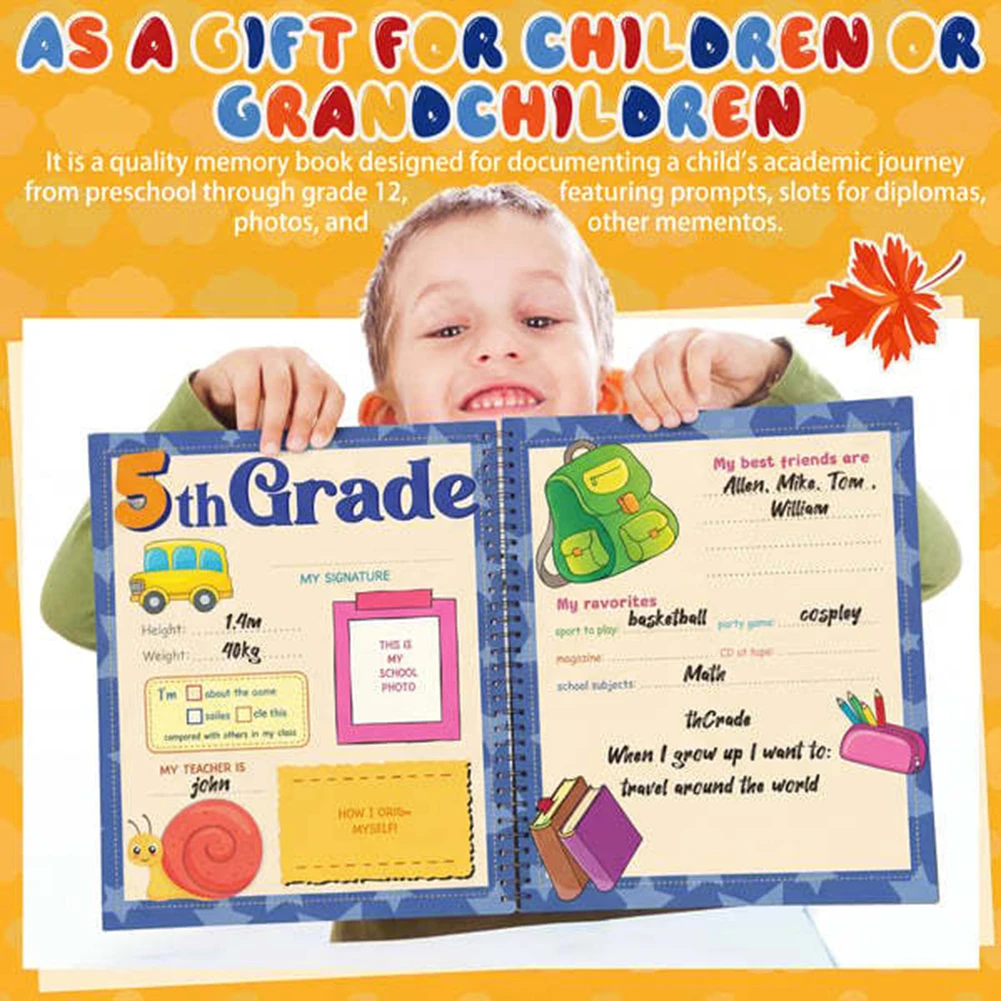 School Memory Book,Spirals Bound Keepsake Album For Preschool Through 12th Grade,School Photo And Keepsake Organiser Book
