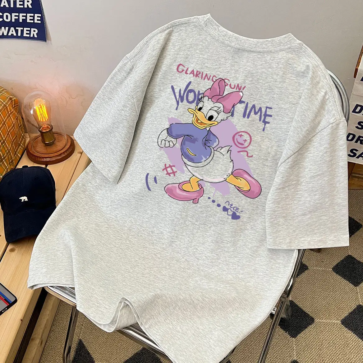 

Short-sleeved T-shirt for girls, versatile and loose, heavyweight T-shirt for summer, with Donald Duck print, short sleeves
