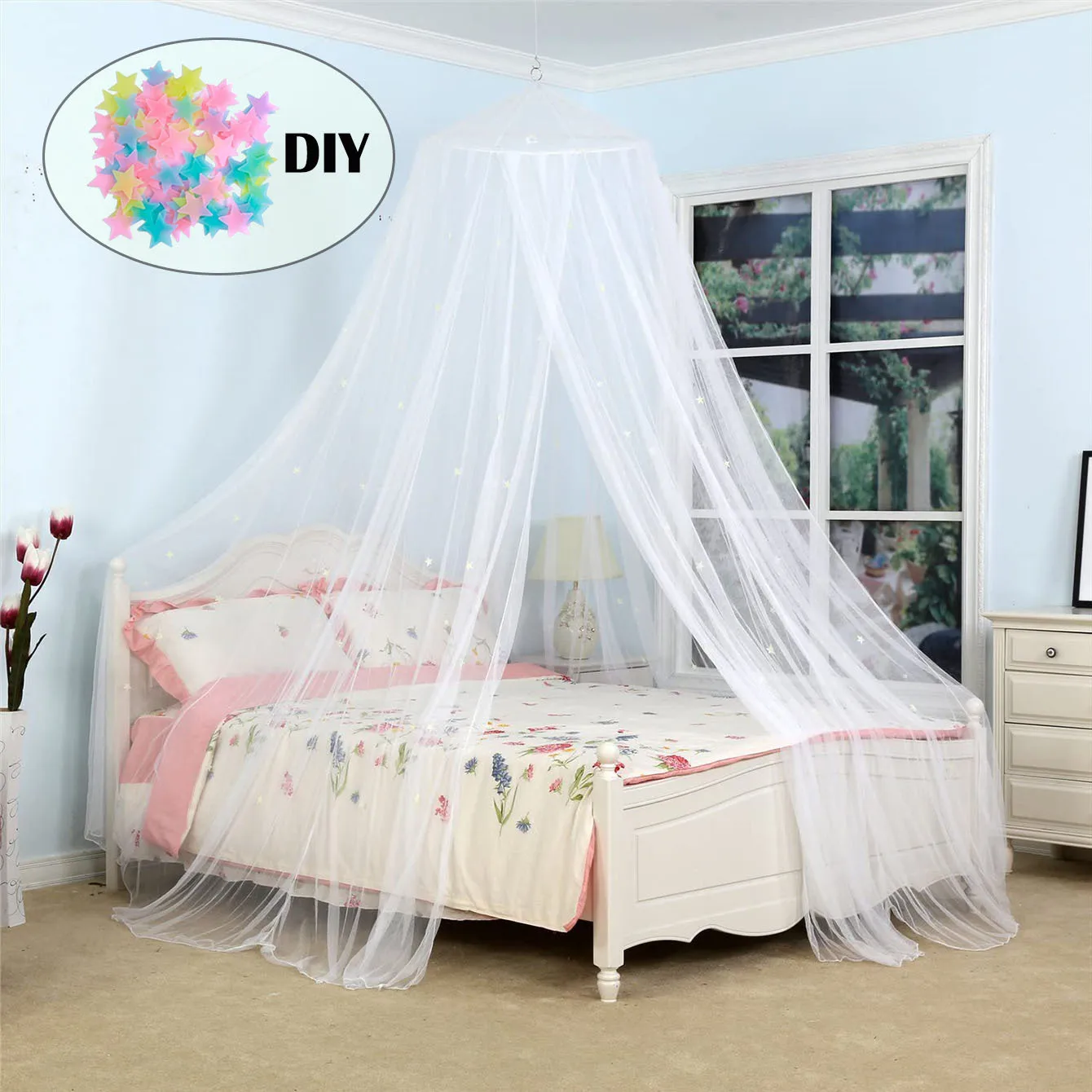 Luminous Dome Mosquito Net Kids Bed Mantle Foldable DIY Stars Sticking Baby Crib Netting Hanging Princess Mosquito Net Bedding