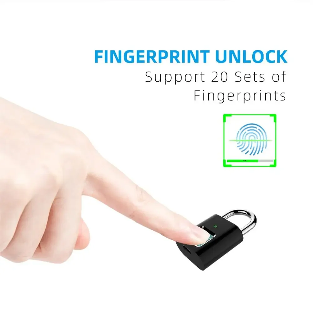 USB Recarregável Fingerprint Cadeado, Biométrico Metal Keyless Thumbprint Lock, Fit para Bagagem, Estante, Mala, Mochila, Bicicleta