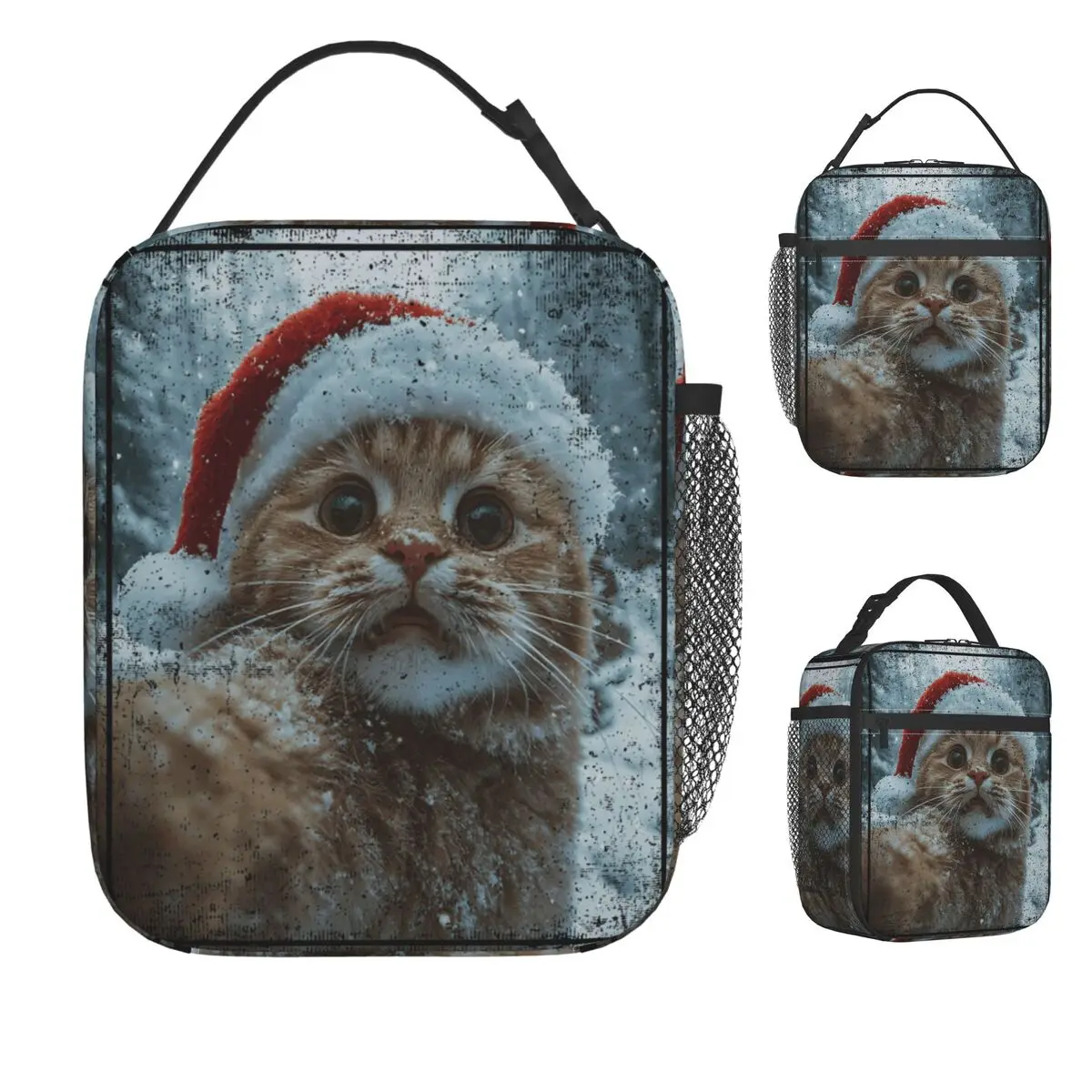 

Забавный рождественский кот, селфи, шляпа Санта-Клауса, дизайнерская сумка для обеда, кавайный ланч-бокс для унисекс, портативная изолированная сумка, термосумки для обеда