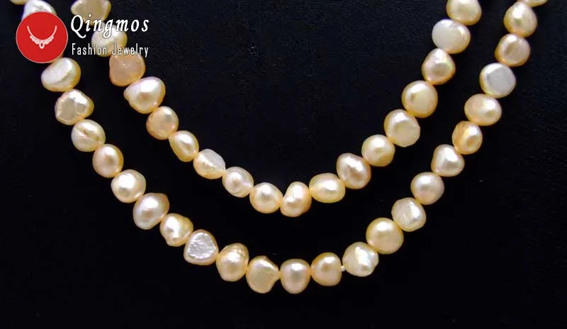 Qingos Trendy 6-7mm Baroque Natural Freshwater Pink Pearl Necklace for Women Jewelry Sweater Long Necklace 40\