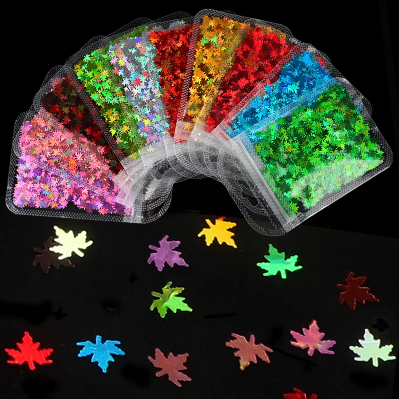 PrettyG 6mm LS-Autumn Maple Leaf Shape Holographic Glitter Shape Ultra-thin Sequin Glitter Supplies For Nail Art DIY Decoration