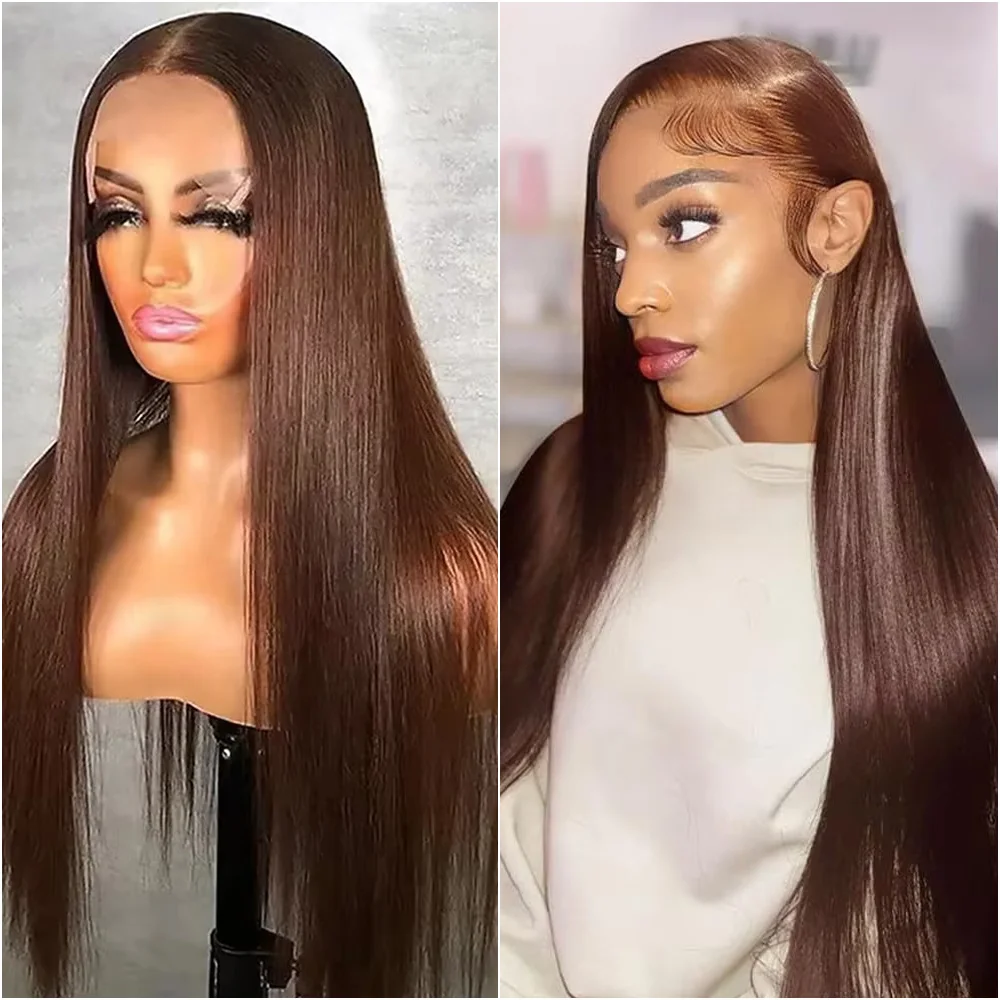 

30 40 Inches 13x6 HD Lace Frontal Chocolate Brown Straight Human Hair Wig 13x4 Transparent Lace Front Preplucked Wigs For Women
