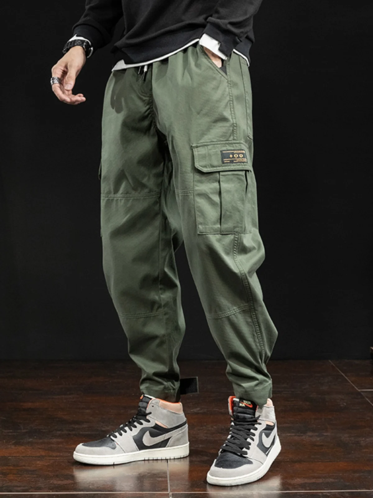 

Мужские рабочие брюки на липучках с манжетами, свободного кроя, повседневные, с высокой талией, карго, цвет хаки, рабочая одежда, весна-осень 2024