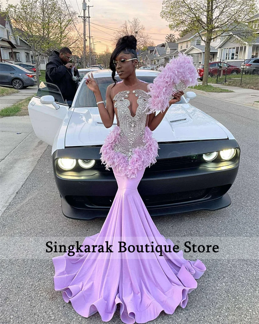 

Роскошное фиолетовое платье для выпускного вечера Lalic с бисером и хрустальными перьями, элегантное платье для дня рождения, вечернее платье для свадебного приема по индивидуальному заказу