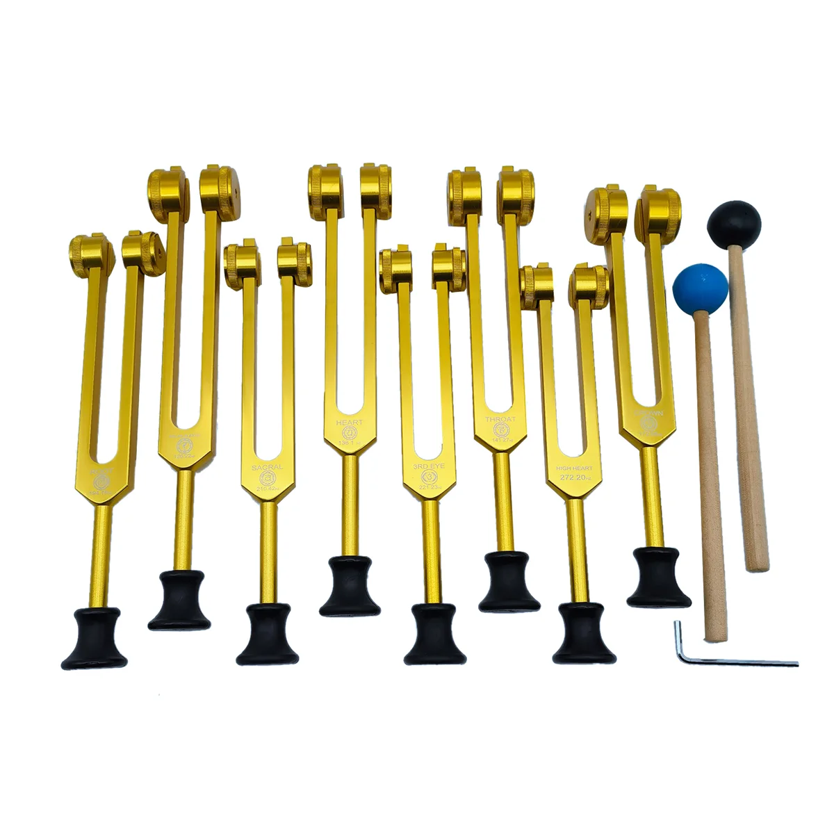 Tuning Forks Set for Healing,Sound Therapy(126.22 Hz,136.1 Hz,141.27 Hz,172.06 Hz,194.18 Hz,210.42 Hz,221.23Hz) Gold