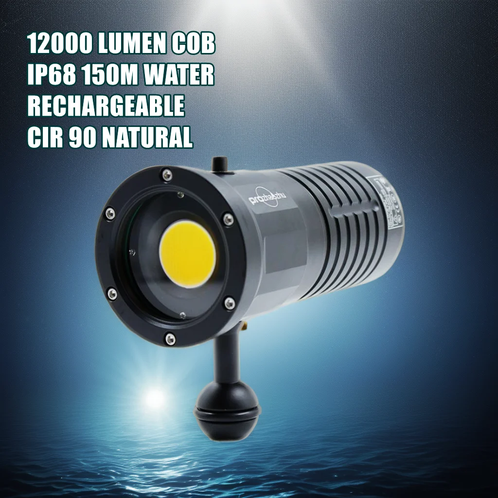 12000 Lumen Aluminum Alloy Video Diving Light COB IP68 200M Underwater Photo Video Filming Diving Lights Rechargeable