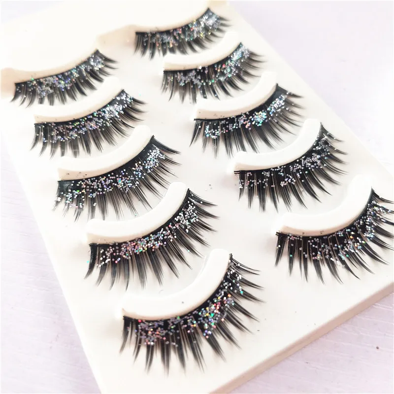 5Pair False Eyelashes Glitter Thick 3D Crossing Natural Long Fashion Lashes Makeup Tools 