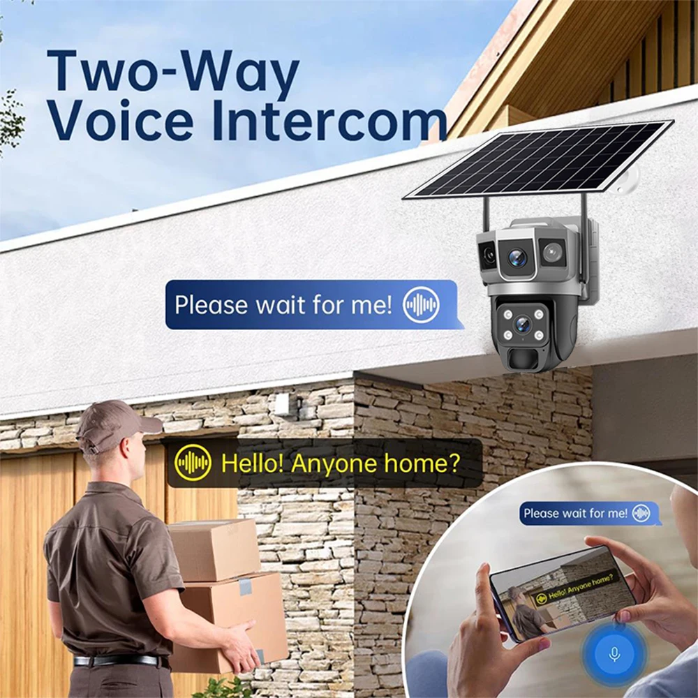 V380 Pro Solar Camera 4G Wifi Outdoor Dual Lens Three Screens 12MP 10X Zoom Outdoor CCTV Waterproof PIR Human Detection Cameras