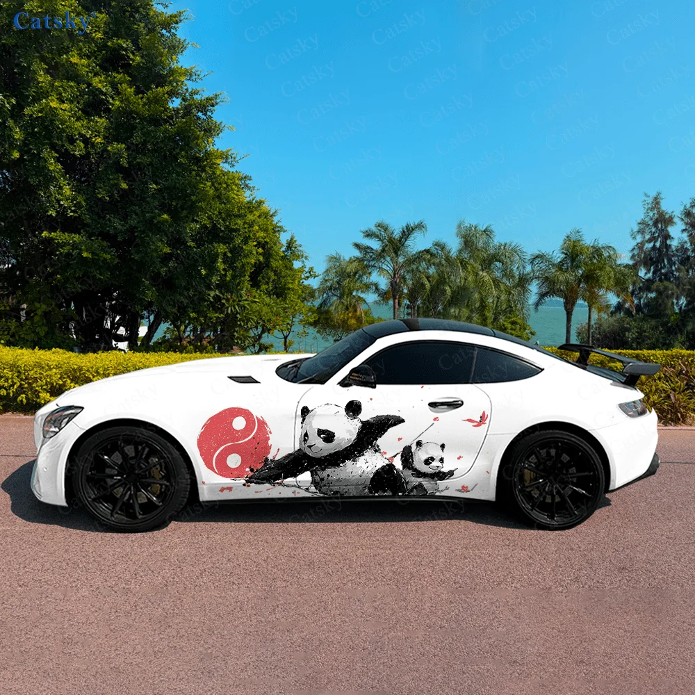 Cute Tai Chi Panda Car Side Sticker Decoration, PVC Waterproof Scratch Resistant Decal, Car Protection, Auto Accessories Gift