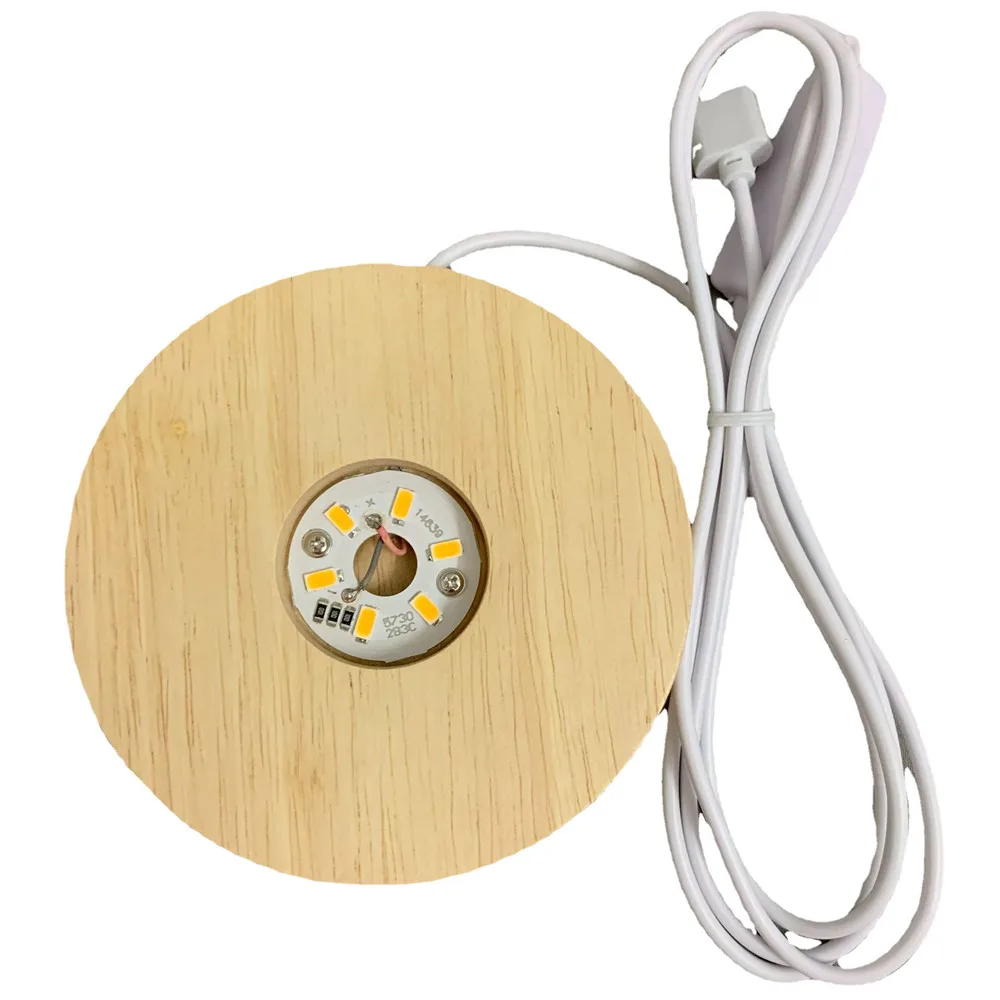 6*6cm Round Wood Luminous Base Wooden LED Lamp Holder USB Interface Night Light Display