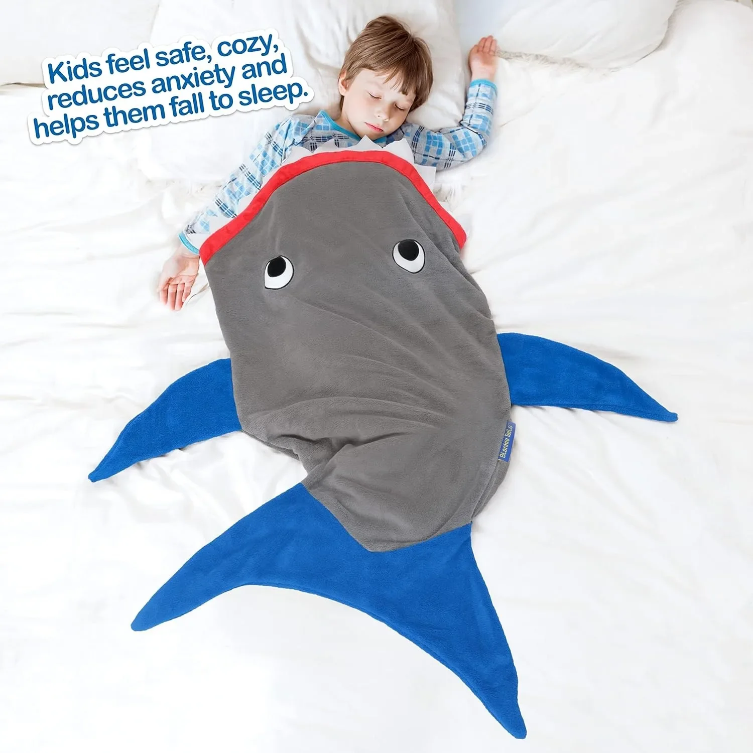 Children Shark Sleeping Bag Ultra-soft Fluffy Flannel Fishtail Blankets Kids Boys Girls Wearable Sleepsack