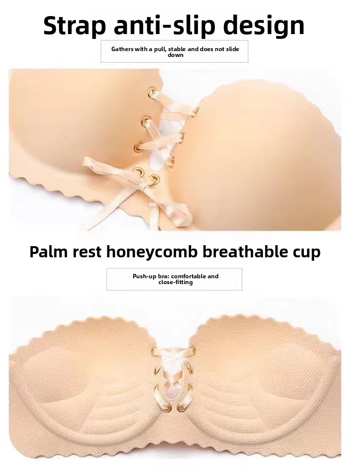 Trägerloser BH für Damen: Push-up, rutschfest, mit verstärkter Unterstützung, Tube-Top, umwickelbar, für kleine Größen – Detail 5