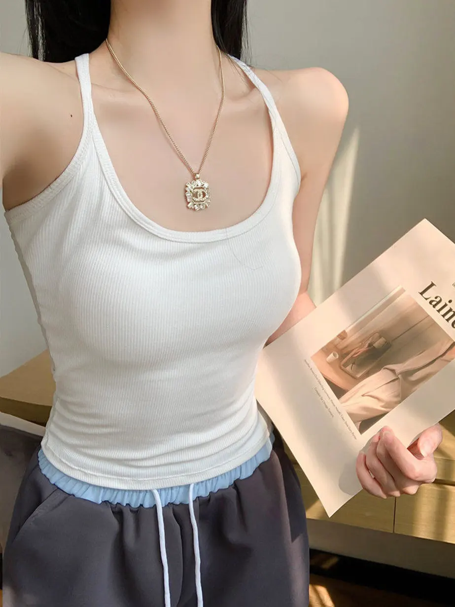 Sexy Spicy Backless Strap Vest Women's Spring Summer Inner Wear Beautiful Back Bra Outerwear Integrated Chest Pad Top