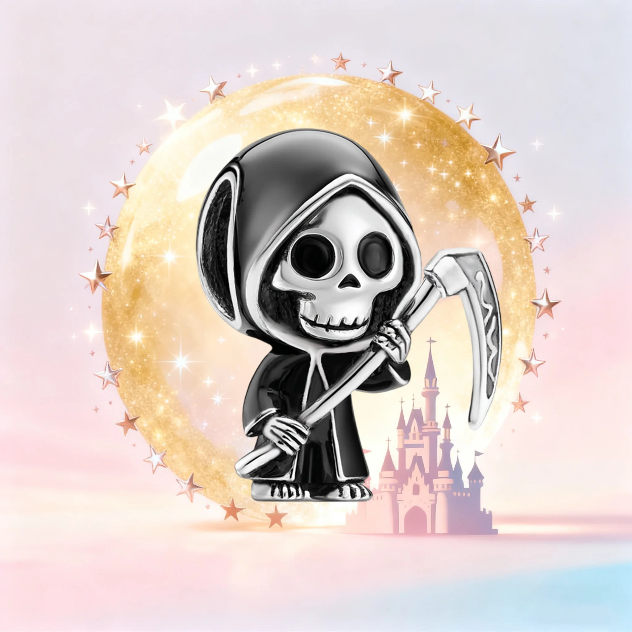 

Grim Reaper S925 Sterling Silver Charm Bead with Scythe Fit Snake Bone Chain Bracelet Fashion Gothic Jewelry Gift for Women