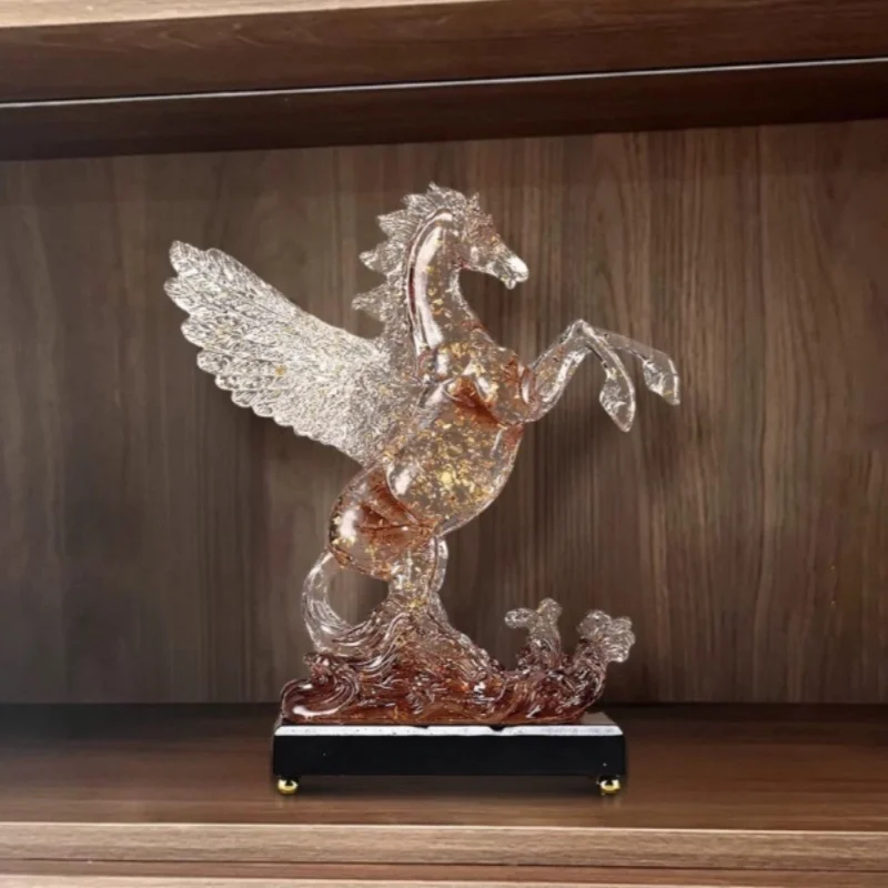 Resin Handicrafts Transparent Horse Figurine Simulation Animal Sculpture Colorful Crystal Pegasus Home Decoration Accessories