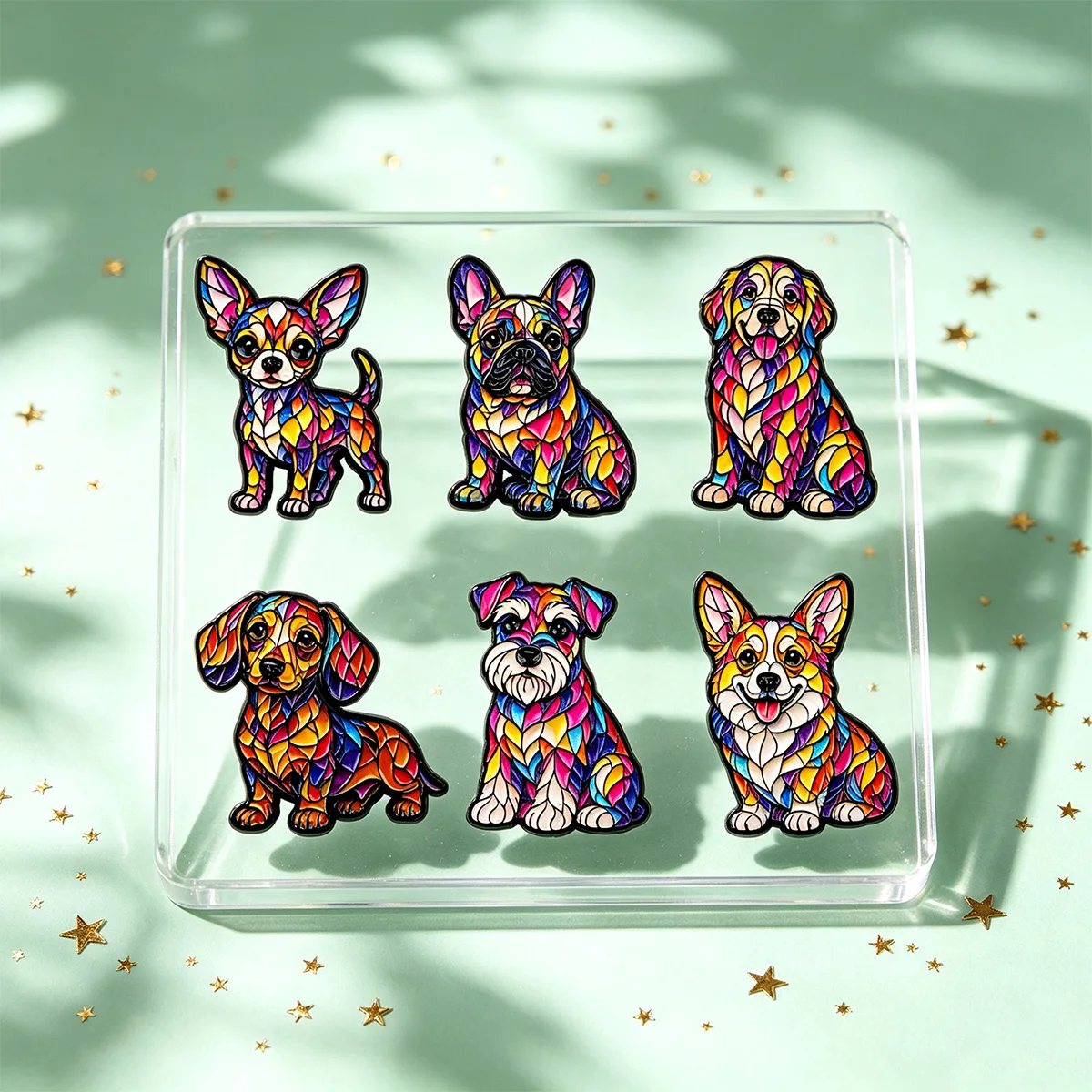 Vintage Stained Glass Art Dog Metal Enamel Pins Brooches Badge on Backpack Clothing Accessories Jewelry Gift for Friends