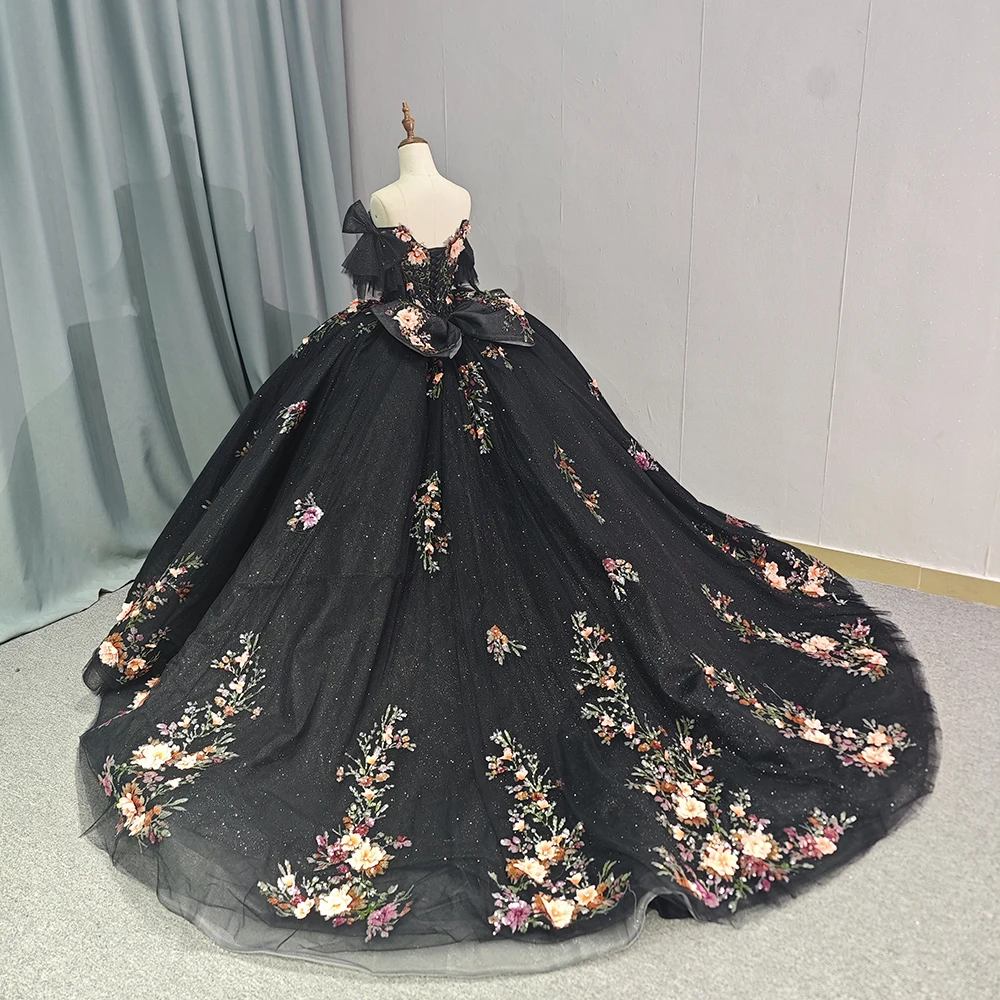 Vestido De baile negro Esmeralda para quinceañera, traje De Fiesta De cumpleaños con tirantes finos, 15 años