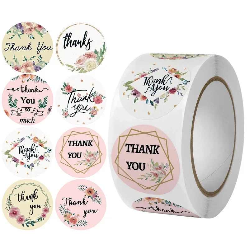 100/500 Sheets/Roll Round Labels Thank You Packaging Sticker for Candy Bag Gift Box Packing Bag Christmas Party Wedding Decor