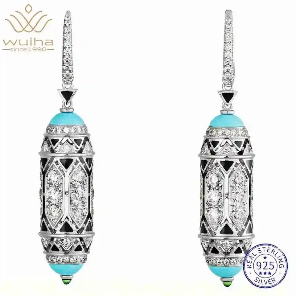 

Vintage 100% 925 Sterling Silver Blue Turquoise Gemstones Drop Dangle Earrings Anniversary Cocktail Fine Jewelry Wholesale