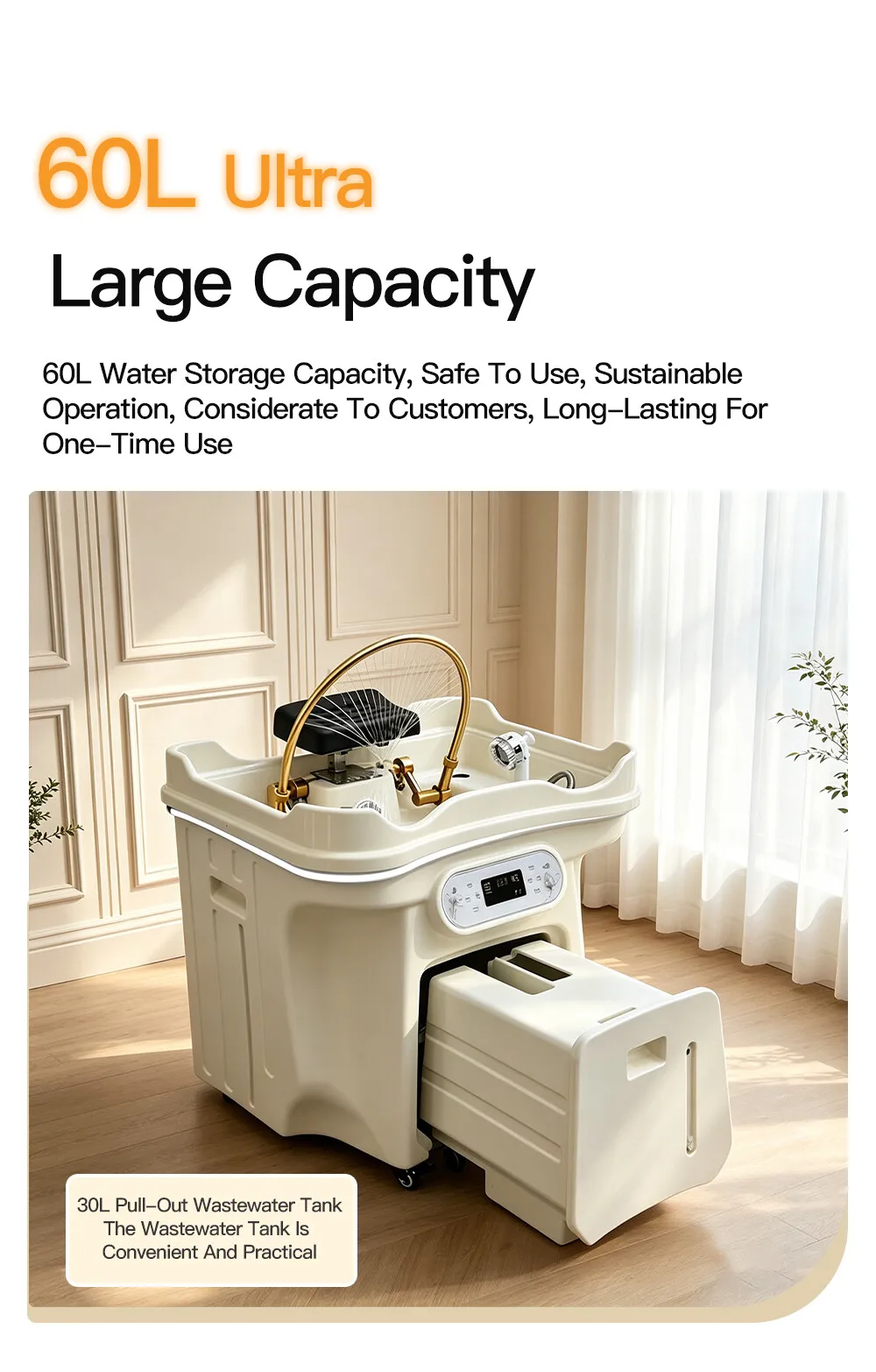 Tragbares Haarwaschbecken Mobile Shampoo-Schüssel mit 60L Wassertank Thermostatische Heizung Zirkulation Befeuchtungs-Kopf-Spa-Maschine – Detail 13