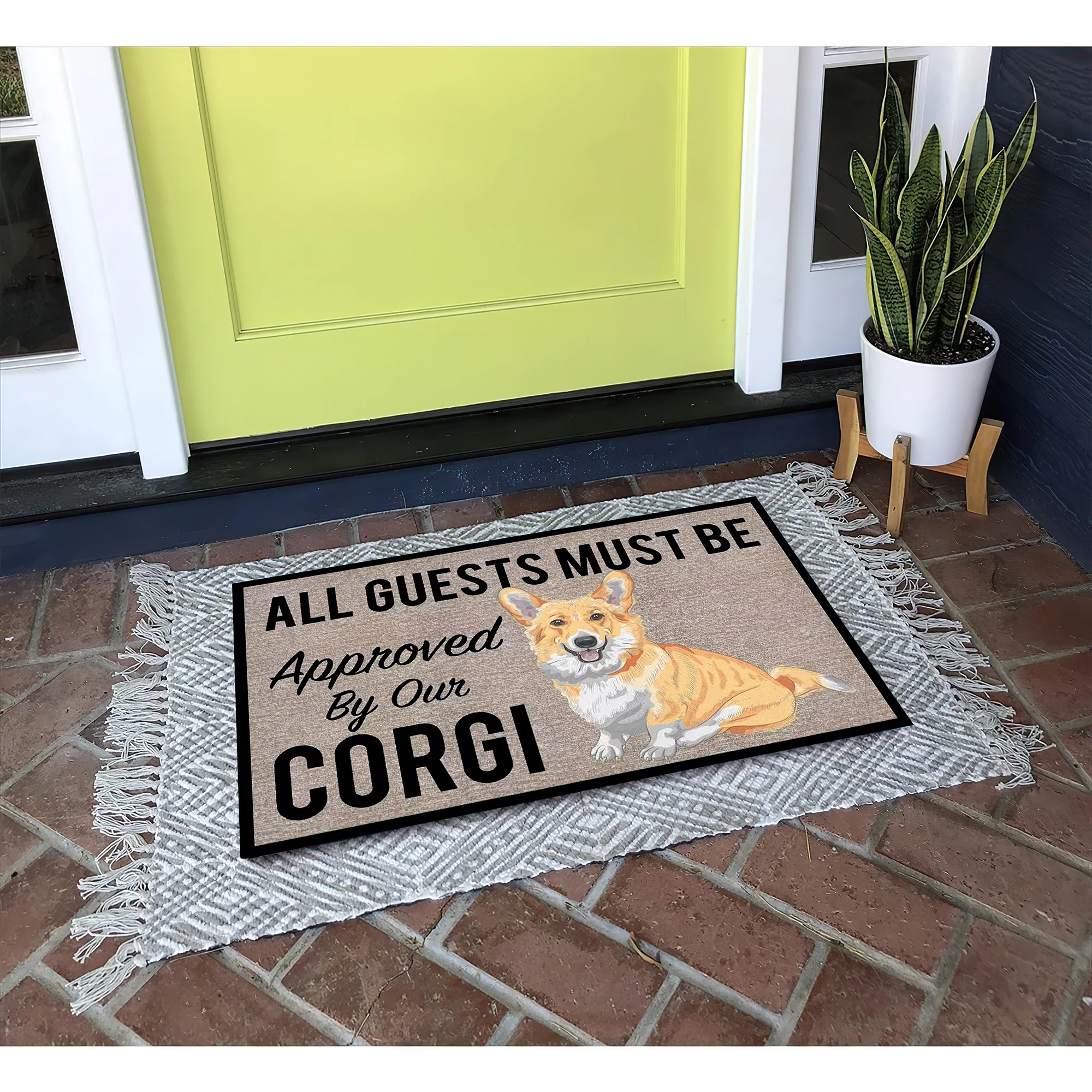All Guests Must Be Approved By Our Corgi Doormat Non slip Rubber Backing Outdoor Entrance Floor Mat Decorative Rugs Welcome Mat