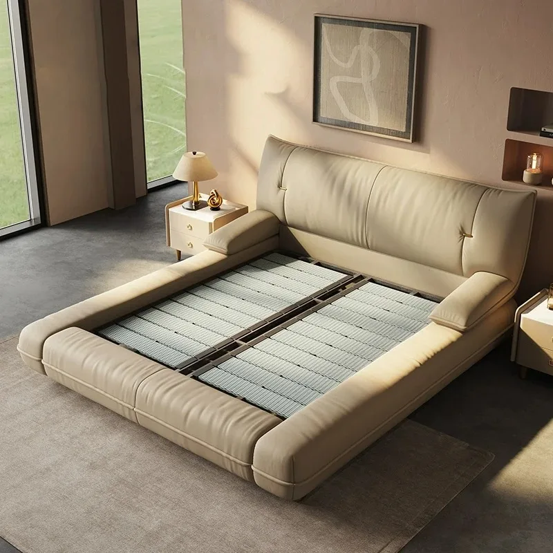 #Luxury Modern Italian Storage Bed Top Layer 2 Meters Leather Retro Style Soft Bag Large Size For Hotel Apartment High-End Maste