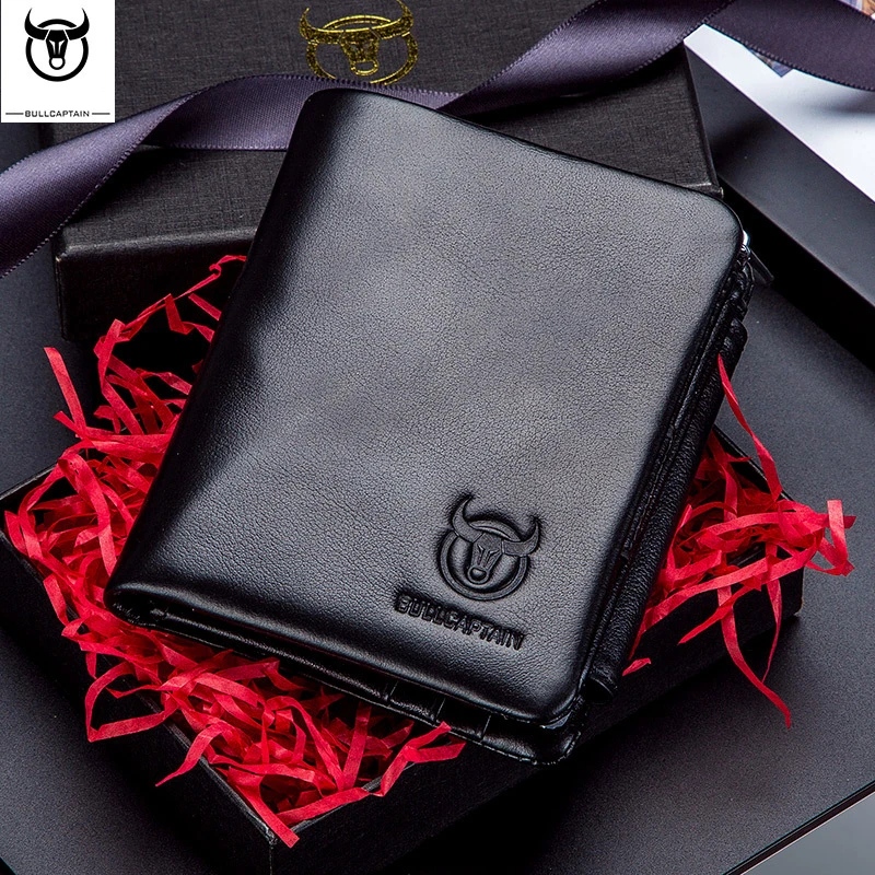 Bullcaptain Genuine Leather Men Short Wallet Business Small Money Bags Male Credit Card Holder Trifold Coin Purse Clutch JYB016