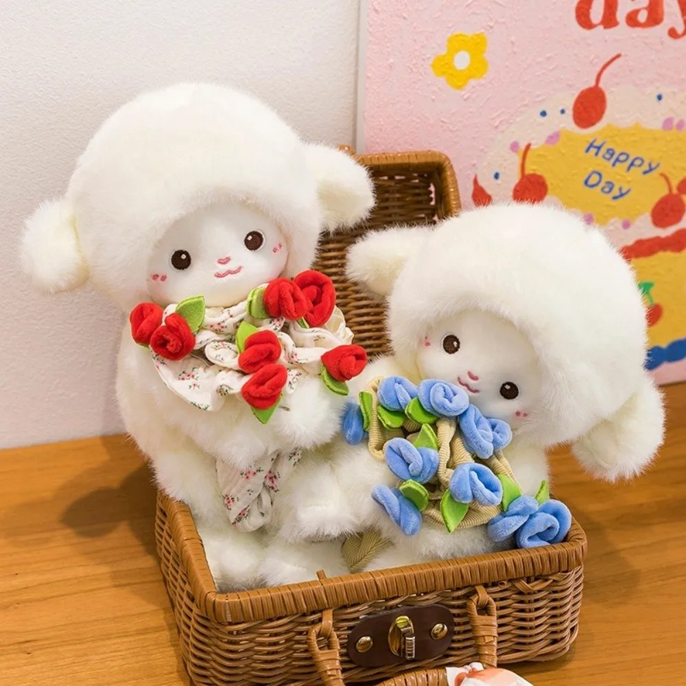 Simpatico peluche morbido pecora bambola piccolo anime magnetico che abbraccia agnello rosa cappello peluche per bambini