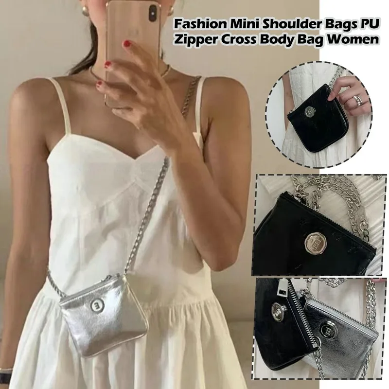 Y2k Vintage Silver Shoulder Bags for Women Designer Small Square Handbag Chain Mini Purse Female Crossbody Black Clutch Bag New