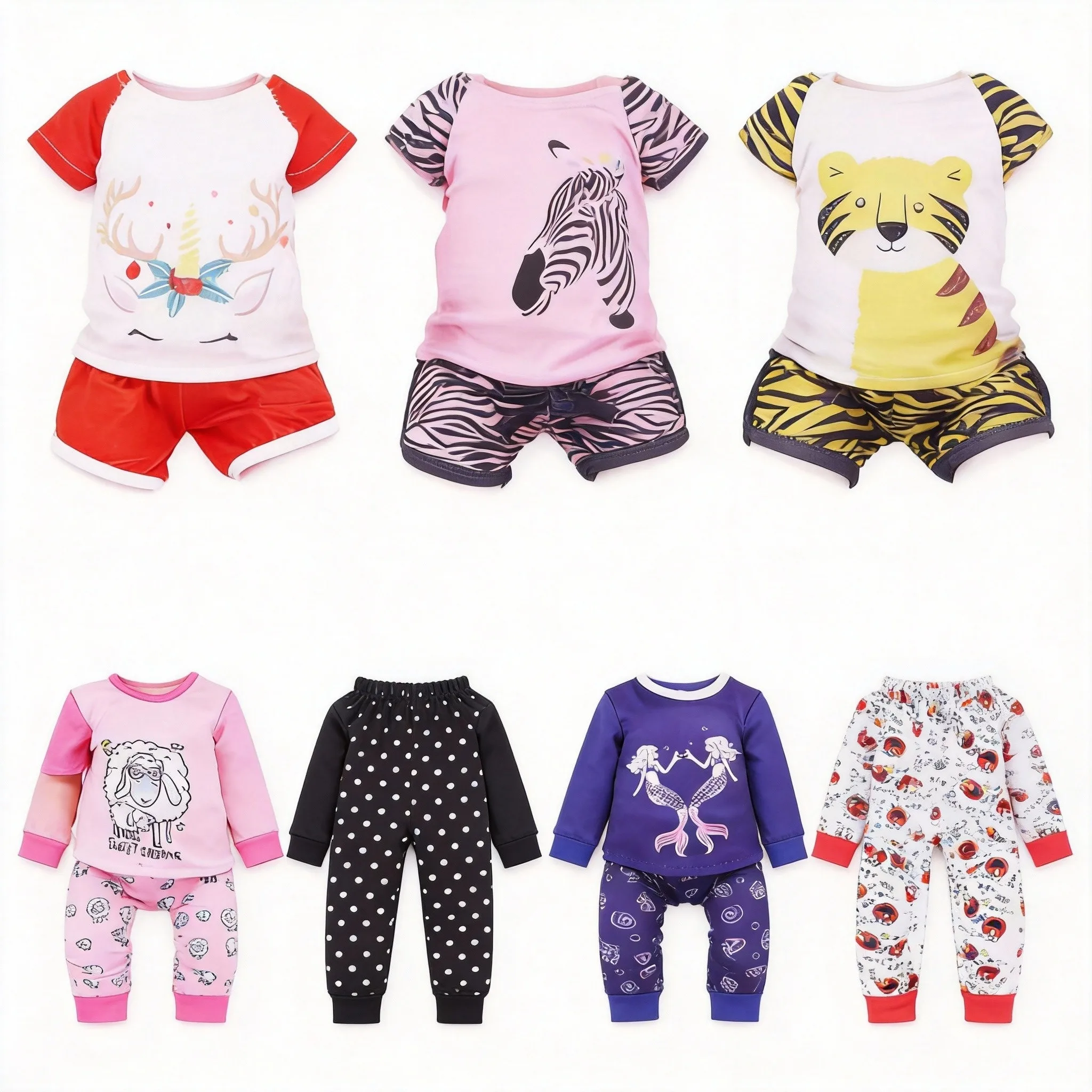 Summer Short Sleeves Suit For 43cm Baby New Doll&18inch American Doll Clothes Accessories Cute Animal Print Our Generation