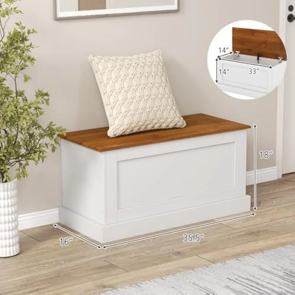 Lift Top Storage Box with Metal Hinges, Entryway Storage Chest with Safety Hydraulic Strut, Large Farmhouse Storage Trunk