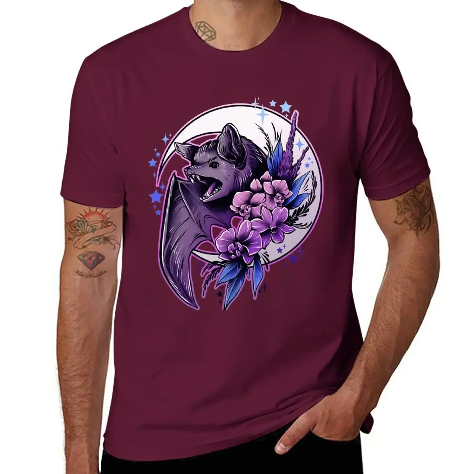 Bat and Orchids T-Shirt blacks tops blue archive anime stuff mens fashion