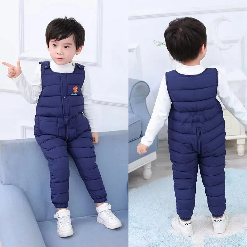 

0-6Y -20° Baby Thicken Rompers Children Plus Velvet Winter Warm Down Pants Boys Girls Fleece Cotton Trousers Kids Casual Clothes