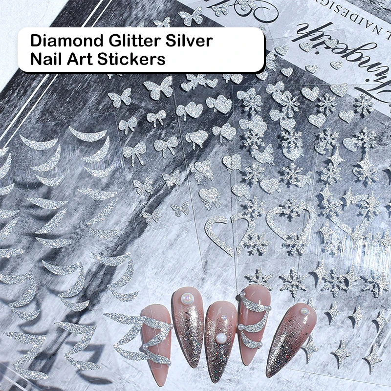 

Сломанная Алмазная вспышка Серебряная форма картины наклейка для ногтей лук любовь звезды улучшение клейкая наклейка для ногтей аксессуары