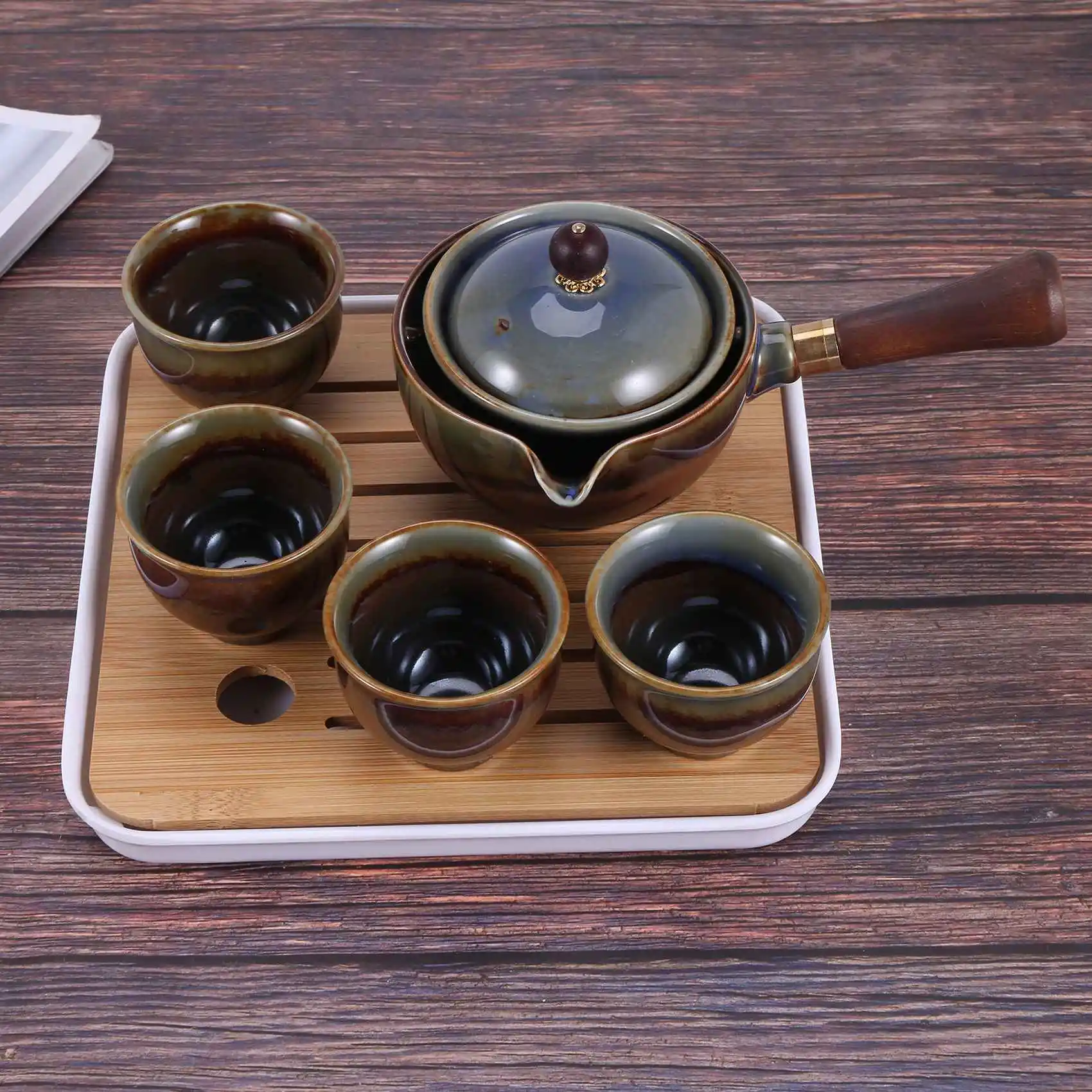 

Фарфоровый китайский чайный сервиз Gongfu, портативный чайник с вращением на 360°, чайник и заварочный портативный «все в одном», подарок-B51B