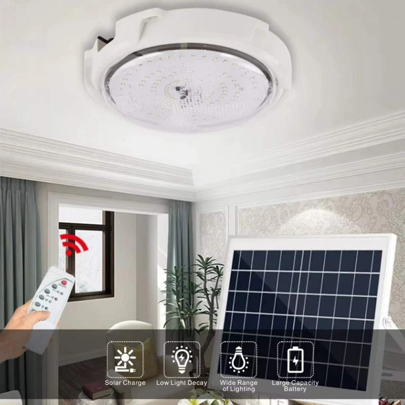 

100W 200W 300W Solar Lights 1000Lumen Outdoor Indoor Home Intelligent Solar LED Ceiling Pendant Light with Remote Control