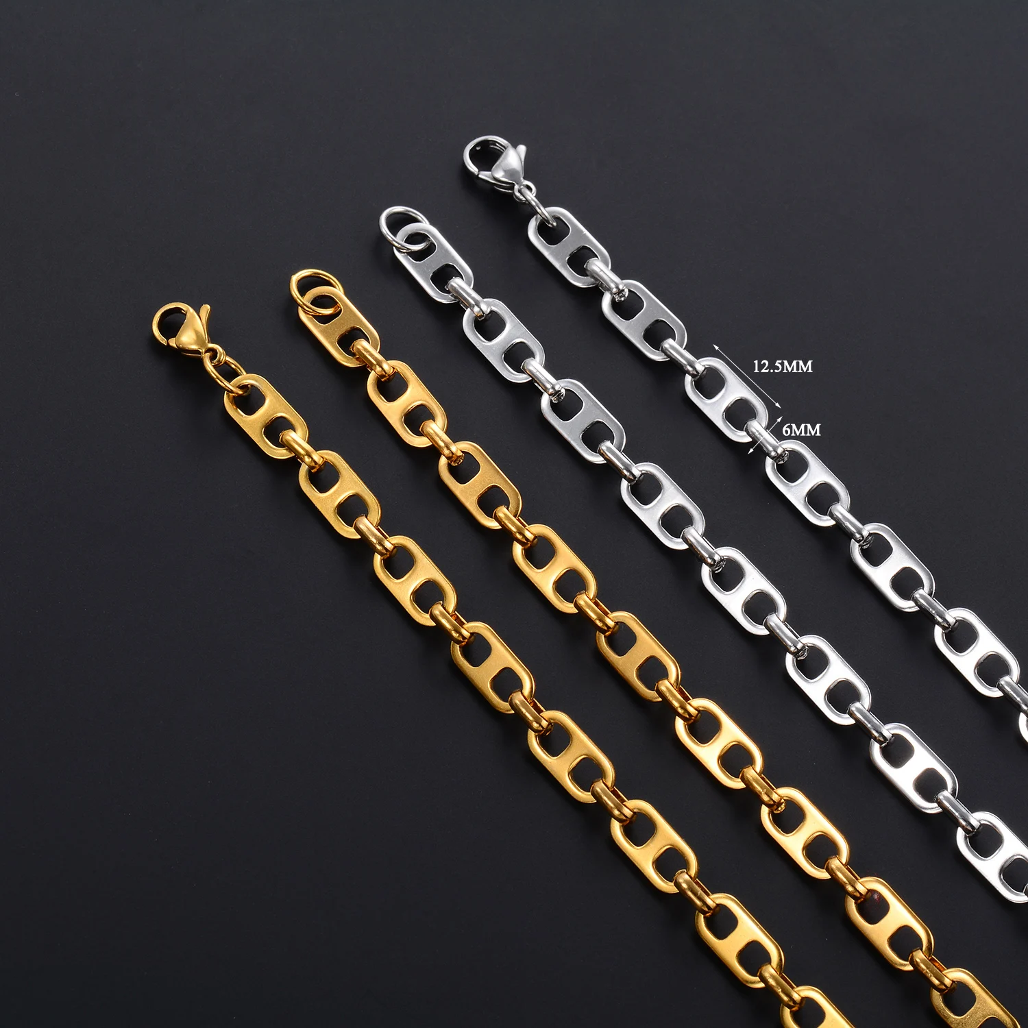 6 mm breites Edelstahl-Armband, Schweinsnase-Kette, klassischer Punk-Schmuck für Damen und Herren. – Detail 2