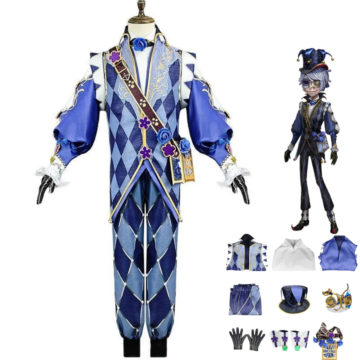 Game Identity Ⅴ Victor Grantz Cosplay Costume Postman Pan Ta Long Clown Performance Mask Uniform Man Halloween Carnival Suit