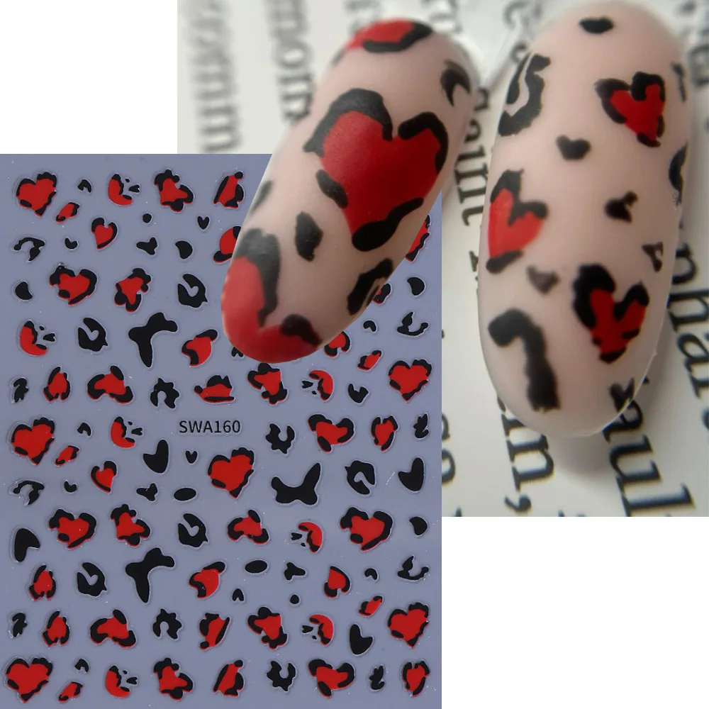 1 pz adesivi per unghie cuore amore stampa leopardo francese glitter rosa San Valentino cuore d'amore decalcomanie per unghie decorazione manicure cuore fai da te