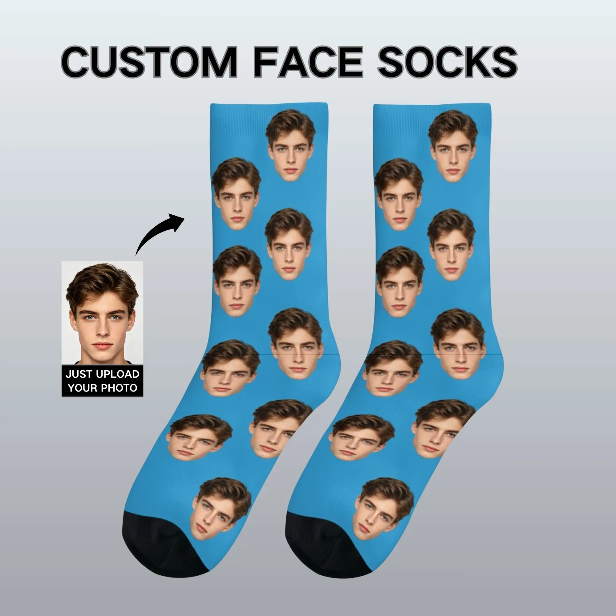 1 paire de chaussettes mi-mollet personnalisées pour hommes, chaussettes amusantes imprimées sur mesure, confortables, cadeaux pour amis, cadeaux d'anniversaire